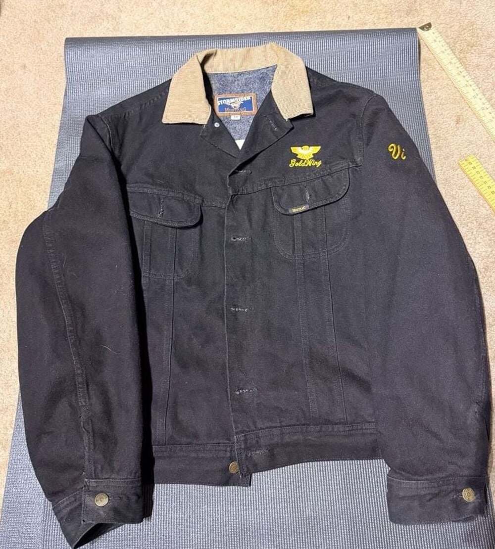 Vintage Mustang Stormrider Black Denim Jacket (Gold Wing Ride With Pride) SMALL
